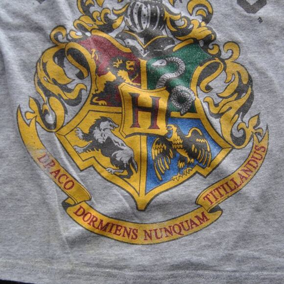 Harry Potter Hogwarts Small Gray & Yellow Short Sleeve Shirt - Picture 3 of 7